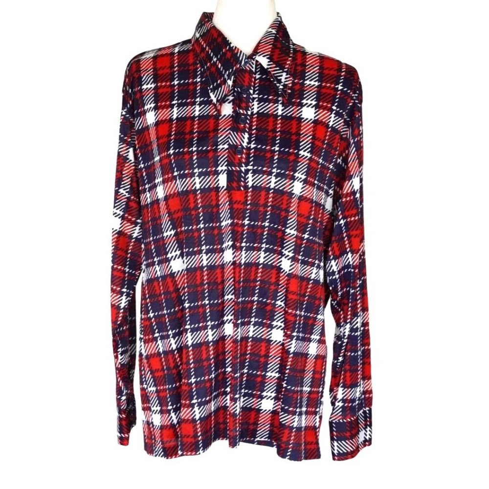 Vintage 70s Dagger Collar Shirt Red White Blue by‎ Kings Road Sears Mens Size XL